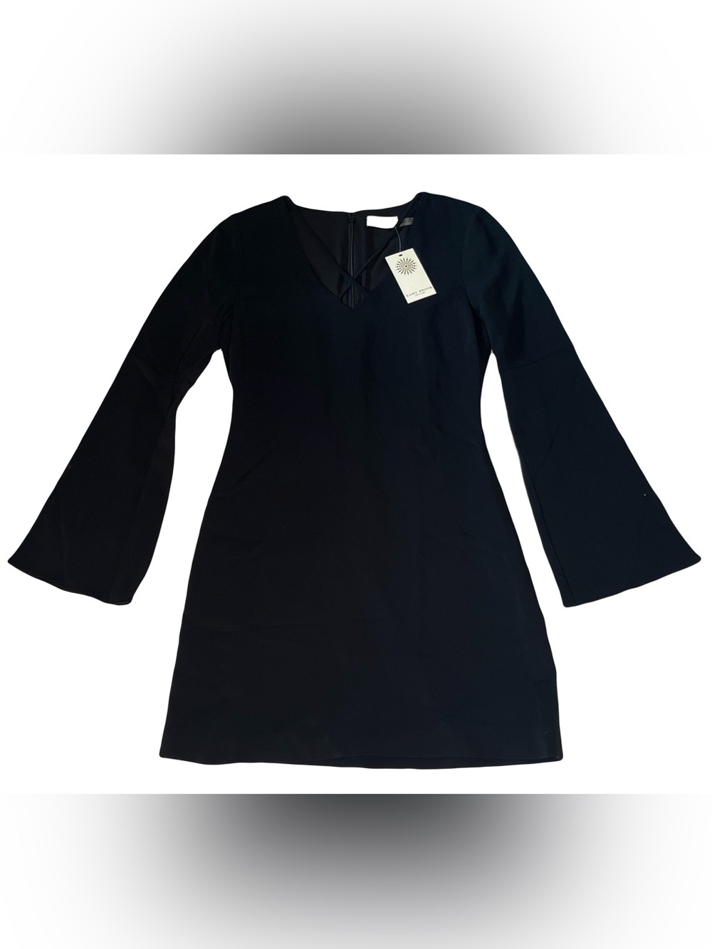 Ramy Brook Black Mini Dress Bell Sleeve V Neck 70s Mod Chic Cocktail LBD